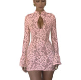 Sexy Wind 2024 Summer Women's In French Knitted Hollow Sleeve Dress 68HZ