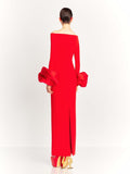 2024 Autumn And Winter Women Fashion Sexy Collar Long Sleeve Flower Sleeve Open Dress Bandage Dress 68HZ