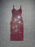 Women's Heavy Industry Hot Diamond Glitter Back Open Light Luxury Banquet Birthday Sexy Dress Sling Skirt 68HZ
