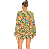 New High-End Women's Clothing Deep V Pile Sleeve Sexy Skirt Temperament Hollow Elegant Dress 68HZ