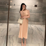 French Famous Lady Niche Design Gold Powder Champagne Top Tied With High-Waist Skirt Suit Female Summer 68HZ