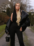 Fashion Casual Black Hooded Neck Jumpsuit Sleeveless Bare Back Sexy Body High-End Temperament Trousers Woman 68HZ