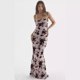 Small Trendy Sweet Romantic Pink Rose Floral Dress Chic Design Feel-Back Strap Strapped Skirt Seaside 68HZ