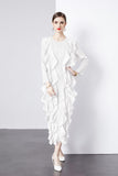 Spring And Summer 2024 New Dress Press Folding Leaves Side Three-Dimensional Decoration Loose Fashion Elegant Long Dress Commuter Women's Clothing 68HZ
