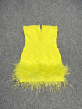 High-Quality Shoulder-To-Shoulder-In-Word Collar V-Bode Ostriches Woolen And-Bobow-Bow-Bowded Dress Bandage Dress 68HZ