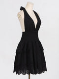 Sexy Babes Dress 2025 Spring New Fashion Deep V-Neck Sleeveless Hanging Neck High Waist Thin Dress Woman 68HZ