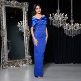 High-End Women's Thin Dress Dress Dress Watery Shoulder Elegant Temperament Banded Evening Dress Dress 68HZ
