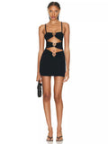 Australian Niche Metal Ring Steel Nails In The Chest Hollow Slings With Clothes Sexy Women's Banded Short Skirt 68HZ