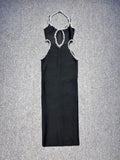 Heavy Industry Black Chested Water Drill Hanging Neck Party Banquet Banded Long Dress Dress Banded Evening Dress 68HZ
