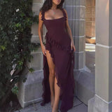 Women's French Suspension Dress Design Sensual Spice Girls Sexy Open Fork Dress Red Chiffon Dress Summer 68HZ