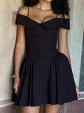 Fashion Women's New One-Word Shoulder Babes Sling Small Black Dress Body-Exlen Sexy Dress French Dress 68HZ
