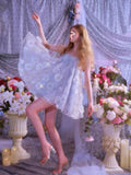 French Niche Doll Dress Water Drill Blue Flower Lint Seaside Sling Dress 68HZ