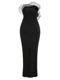 Autumn And Winter New Breast-Wearing Flowers Tight Long Dress Burst Party Dress Women's High Sense 68HZ