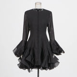 Vietnam's Niche Temperament 2025 Spring New Fashion Lotus Leaf Side Design Waist Thin Horn Sleeve Dress Woman 68HZ