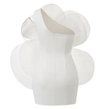 Women's High-End Oblique Shoulder Decoration Flower Dress White Wedding Party Dress Step Skirt 68HZ