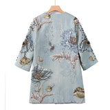 Famous Lady Temperament Heavy Industry Nail Ball Collar Seven-Sleeved Blue Coat Top Station Women's Autumn Winter 2024 68HZ