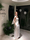 White Certificate Registration Engagement Dress High-End Light Luxury Niche Beautiful Temperament Birthday Pattern Dress 68HZ