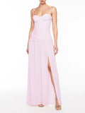 Famous Style Dress 2025 New Temperament Pure Color Folding Open Fork Design Sexy Long Dress 68HZ