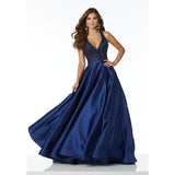 Evening Dress Deep V-Neck Bare Back Sexy Tail Deep Blue Delicate Nail Bead Noble Dress Banquet Banquet Host Dress Dress 68HZ