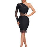 Autumn And Winter New Women's Sexy Lace Single Sleeve Sleeves Hollow Body-Daughter Temperament Bandage Dress Woman 68HZ