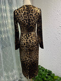 Leopard Print Long-Sleeved Silk-Covered Ass Skinny Sexy Open-Fork Pencil Dress Autumn Women's Dress New 2025 68HZ
