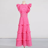 Trendy Holiday Dress 2025 New Sleeveless High-Waist Embroidery Design Solid Color Round Collar Long Dress 68HZ