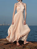 Temperament Sexy Hanging Neck Dress Girl Summer Pink Birthday Dress Seaside Holiday Dress Fairy 68HZ