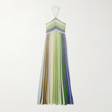 Bohemian Wind Hanging Neck Collar Dress 2025 New Niche Colliding Color Long Folding Dress Women's Summer 68HZ