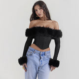 Autumn And Winter New Hottie Fashion Collar A Word Shoulder Fish Bone Long Sleeves Short-Term Dress Women's Clothing 68HZ