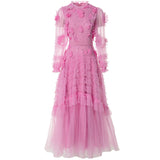 Heavy Industry Lien Clams Nail Pearl Three-Dimensional Flower Pink Round-Necked Princess Dress Dress Dress Famous Spring And Summer Woman 2025 68HZ