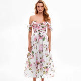 Autumn New High-End Sexy Shoulder Strap Sling Skirt Female Sense Print Large Swing Long Dress 68HZ