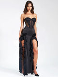 High-End Women's Sexy Perspective T-Shirt Tset Skirt Lotus Leafy Dress Dress Height Open Dress Dress Dress Woman 68HZ