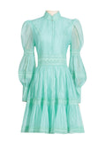 French Retro High-End Short Dress 2025 Summer New Fashion Collar Lantern Sleeve Mesh Waist Dress Dress Woman 68HZ