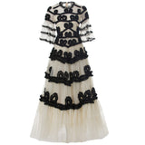 Heavy Industry Three-Dimensional Trumpet Horn Sleeve Round Collar Big Swing Fluffy Dress Dress Summer Autumn Women's Dress 2024 68HZ