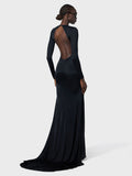 High-End Women's Sexy V-Necked Long-Sleeved Banquet Evening Dress Dress Body-Dragging Skirt 68HZ