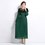 Women's Clothing 2024 New Heavy Industry Nail Polish Shiny Dress Temperament Lantern Sleeve Pressure Laminated Long Dress 68HZ