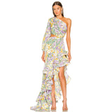 Fashion Sexy Oblique Shoulder Crumid Dress Girl Body Hollow Lotus Leaves Set Irregular Dress 68HZ