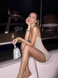 Bare-Colored Sparkling Glass Diamond-Drilled Back Skirt High-End Light Luxury Niche Banquet Birthday Sexy Dress Hanging Dress 68HZ