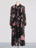 Temperament Waist Display Thin Dress 2025 New Collar Printing Design Lace Long Dress Dress Women's Summer 68HZ