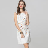 Heavy Industry Handmade Nails Sexy Bare Shoulder Collar Sleeveless White Short Dress Standing Summer Women's Dress 2025 68HZ
