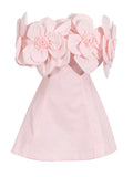 Temperament Famous Wind 2025 Spring New Fashion Niche One-Word Splicing Flowers Short Dress Woman 68HZ