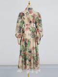 Literary Style Ticed With Waist Thin Collar Dress 2025 New Retro Print Design Long Dress Dress Women's Summer 68HZ