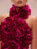 T Band Strap Dress Evening Dress High-End Dress Direct Hanging Neck Big Flower Dress New 68HZ