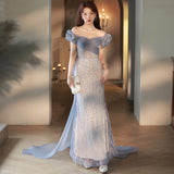 Evening Dress Dress Woman 2024 New Blue Fishtail High-End Light Luxury Niche High-End High-End High-End French Toast Bridal Wedding Dress 68HZ