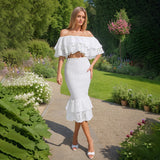 Fashion Temperament Suit Women 2025 Early Spring New Design Embroidery One-Word Shoulder Coated Hip Skirt Two Sets 68HZ