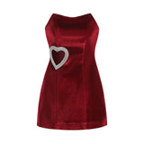 Women's Love Hot Diamond Decoration Sexy Hollow Breast Skirt Short Dress Dress Dress Dress Dress Dress 68HZ