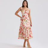 Summer New Hottie Crumided Sling Dress Body-Dew Long Skirt Print Dress Sweet Spicy Wind 68HZ
