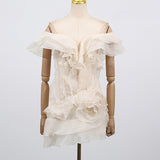 French Lotus Side Shoulder Short-Sleeved Dress Women 2025 Summer Sweet Flying Flying Sleeve Skirt Bag Hip Skirt 68HZ