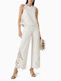 Temperament Casual Simple Style Set 2025 New Round Neckless Solid Color Top High Waist Hollow Design Trousers 68HZ