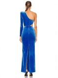Women's Slanted Shoulder Long-Sleeved Velvet Fashion Sexy Body Fork Sexy Bag Hip Dress 68HZ